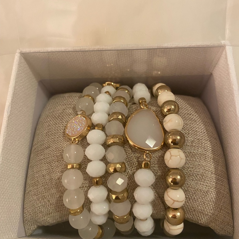 Nicole Miller New York Gold and Cream Bracelet Set